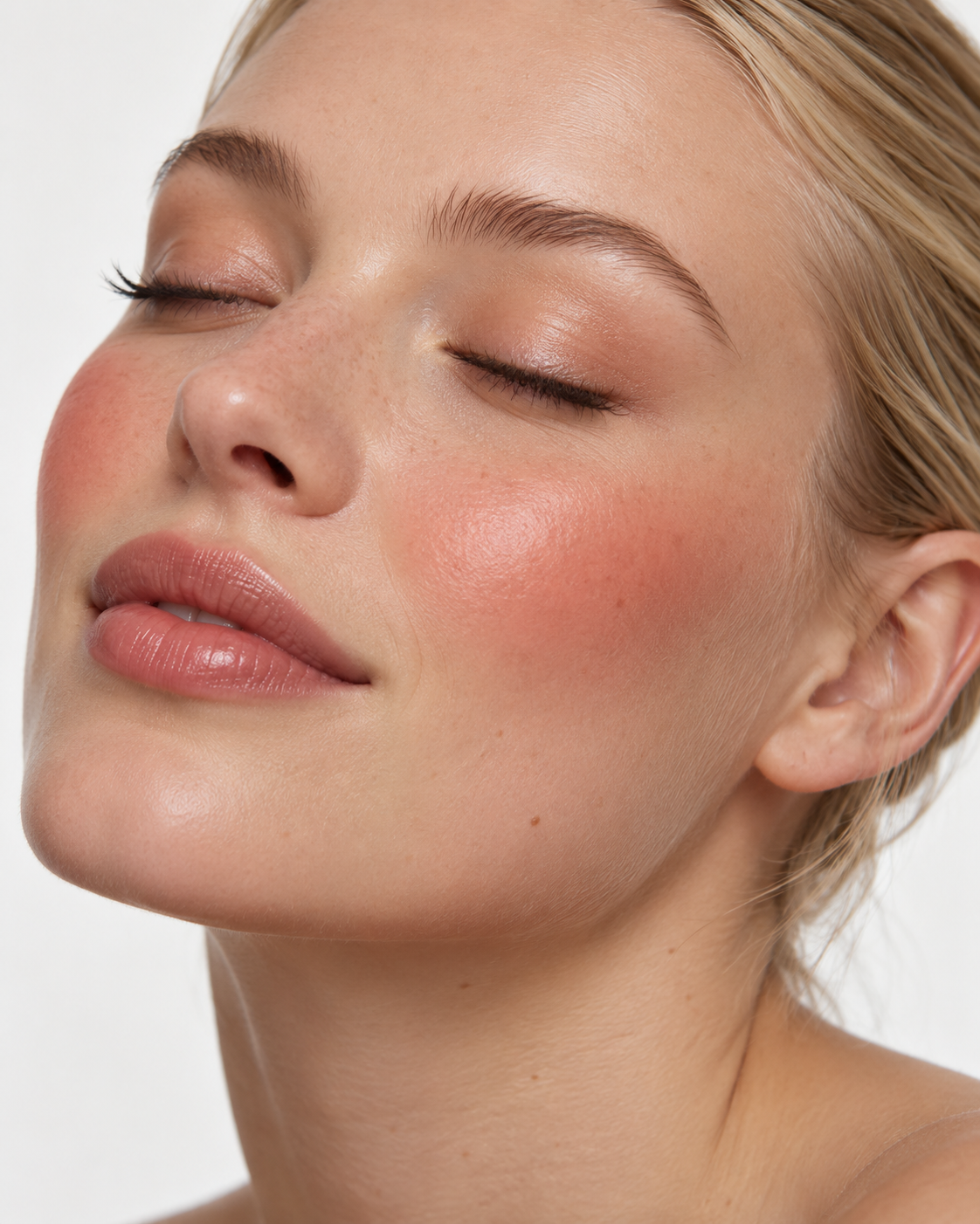 Coral Crush Cream Blush Stick worn on cheeks