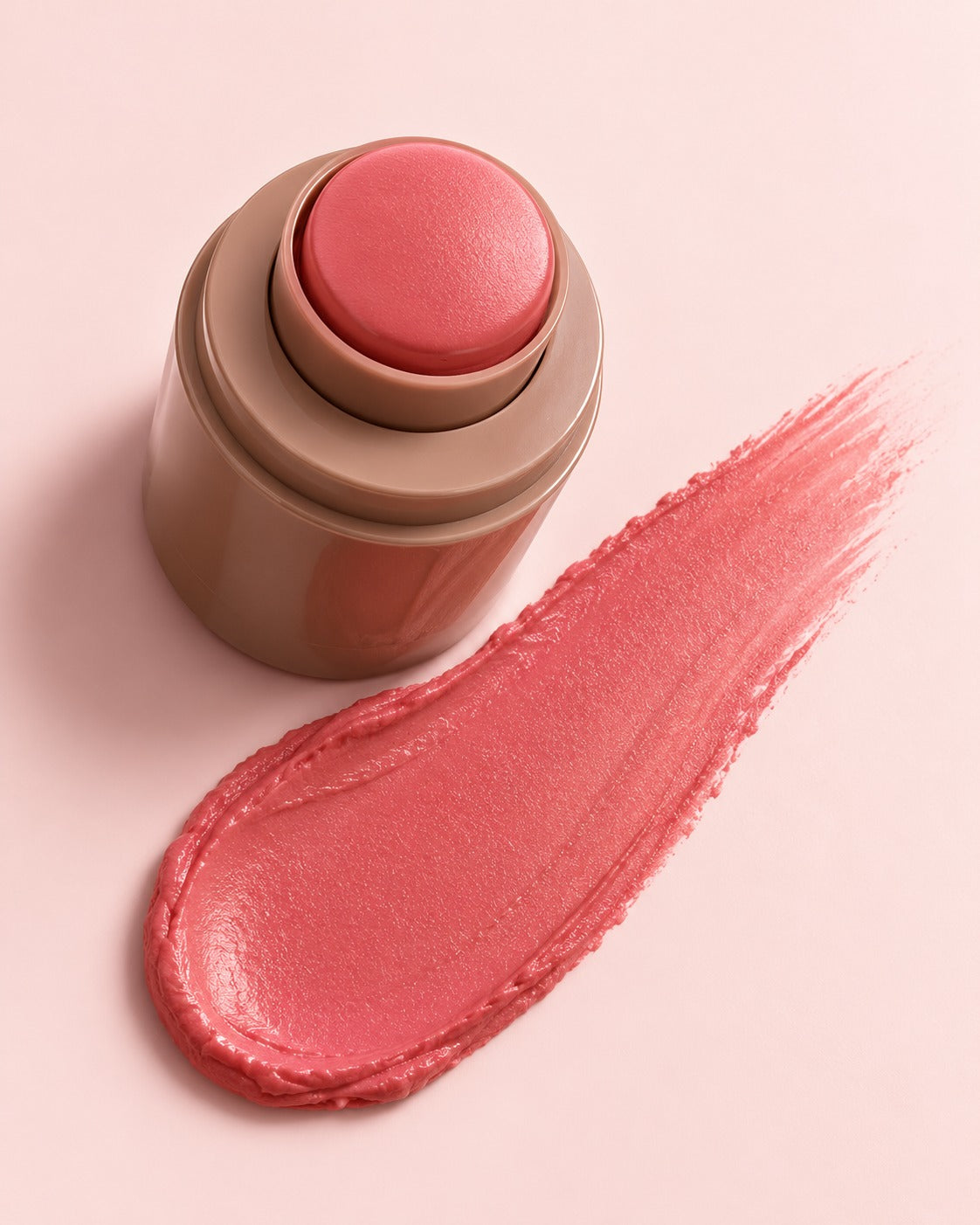 Nude Petal blush stick with swatch — peachy pink