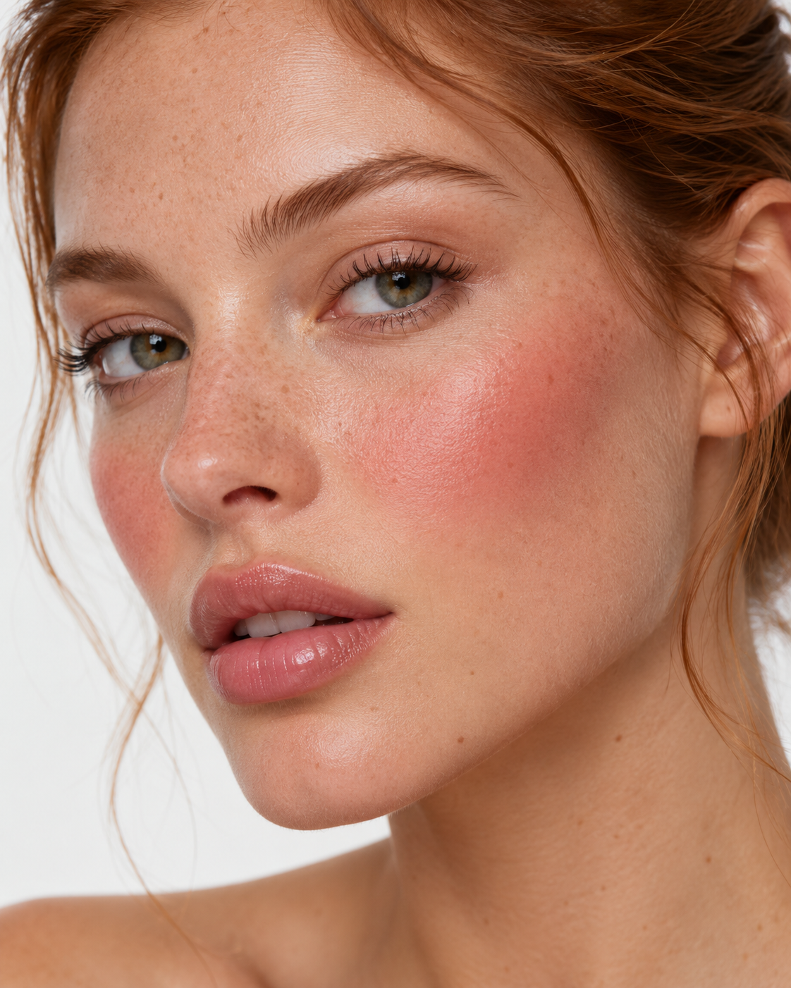 Nude Petal Cream Blush Stick worn on cheeks